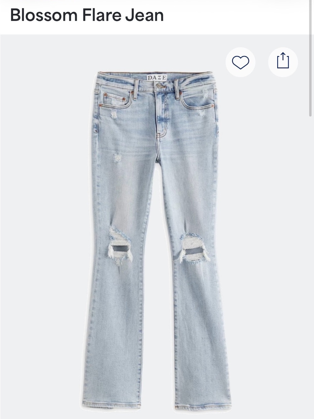 DAZE Light Wash Flare Jeans with Knee Distress